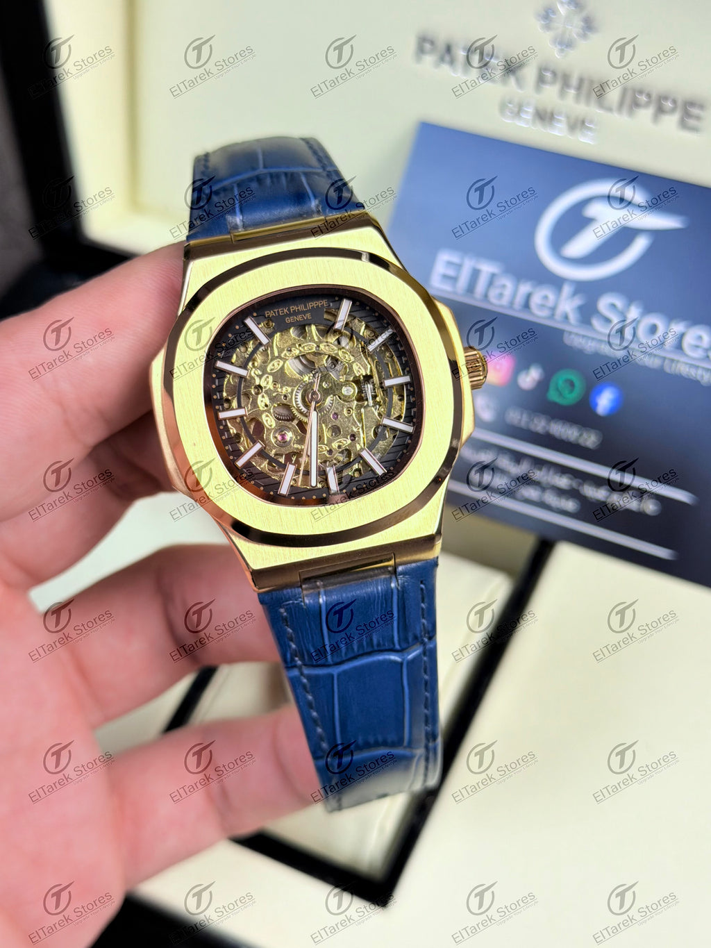 Patek Philippe Nautilus Skeleton Rosę Blue leather