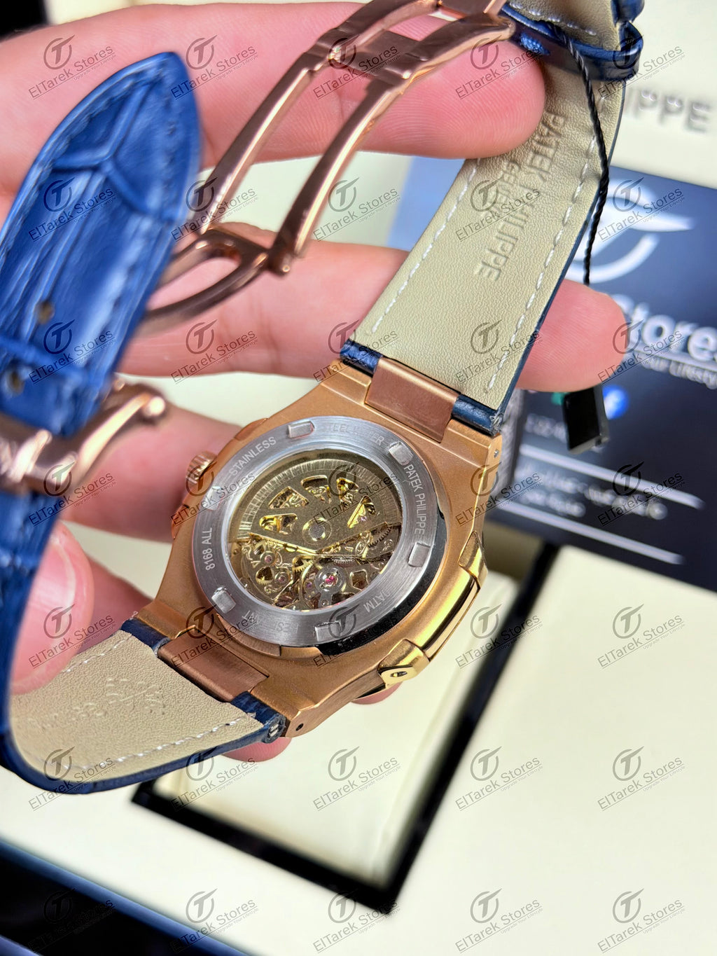 Patek Philippe Nautilus Skeleton Rosę Blue leather