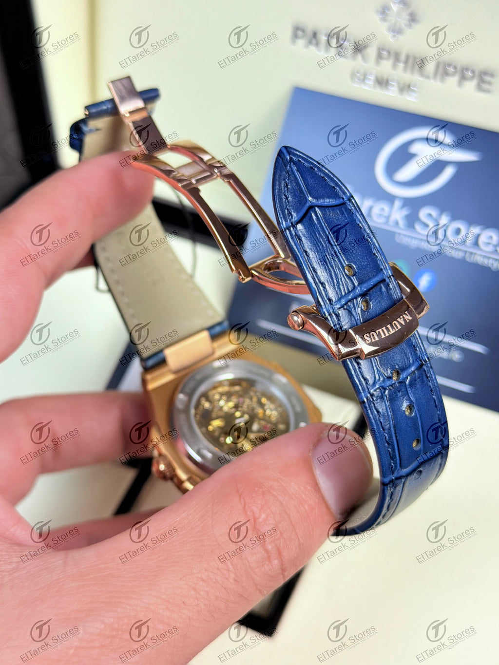 Patek Philippe Nautilus Skeleton Rosę Blue leather