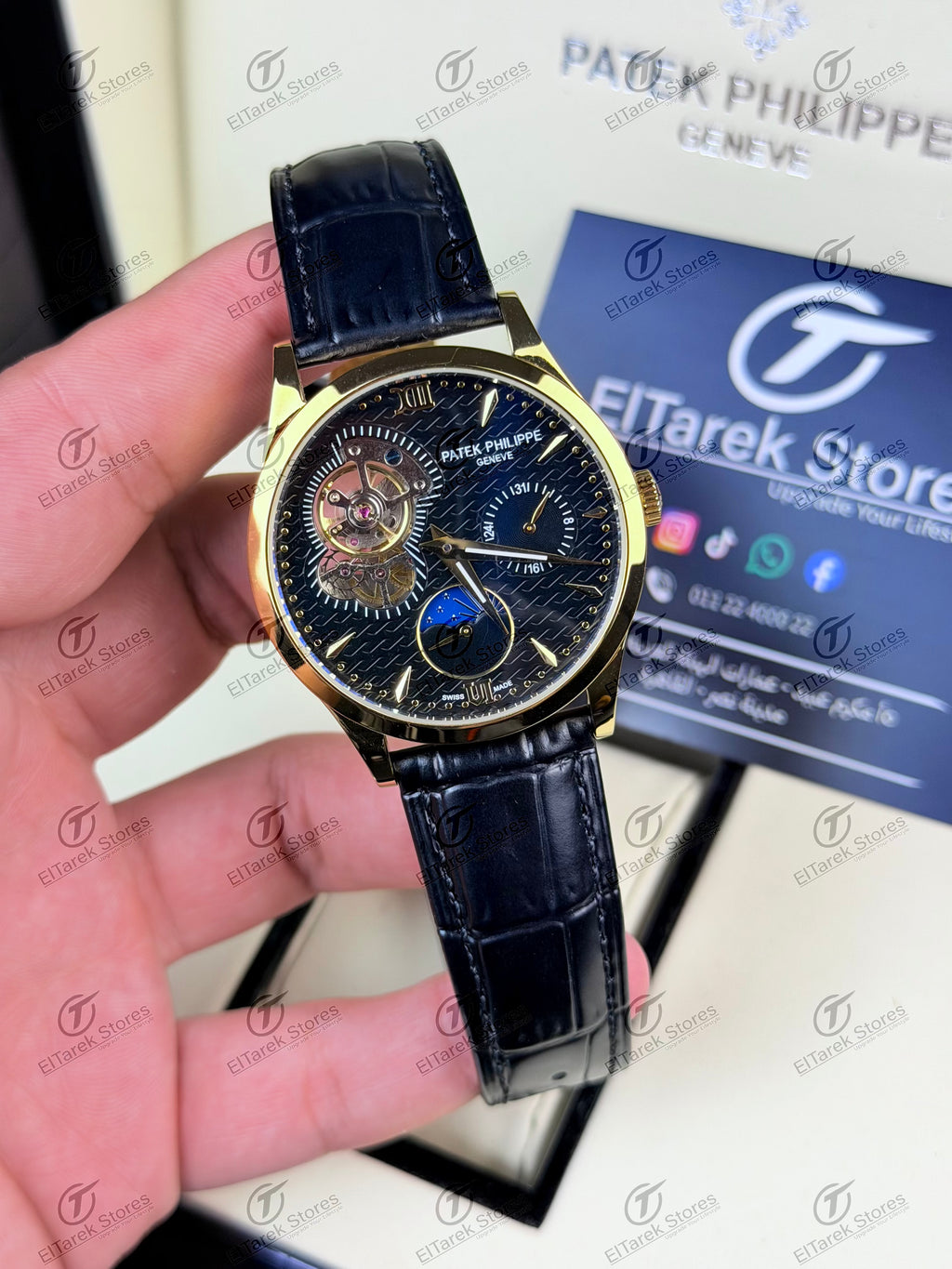 Patek Philippe Tourbillon Moonphase Black Leather