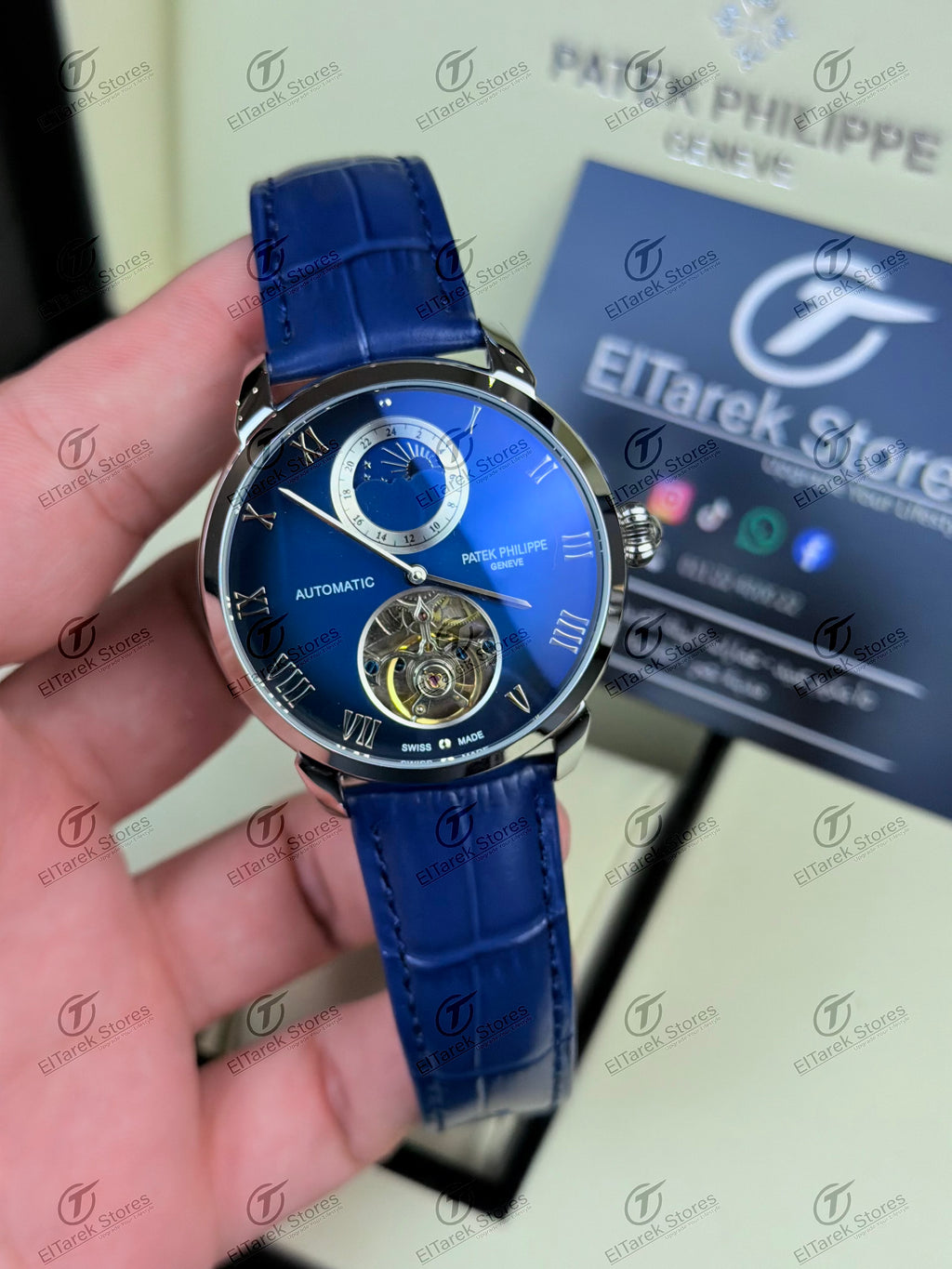 Patek Philippe Moonphase Tourbillon Blue Dial Blue Leather