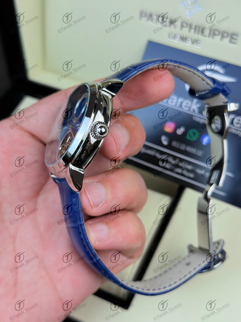 Patek Philippe Moonphase Tourbillon Blue Dial Blue Leather