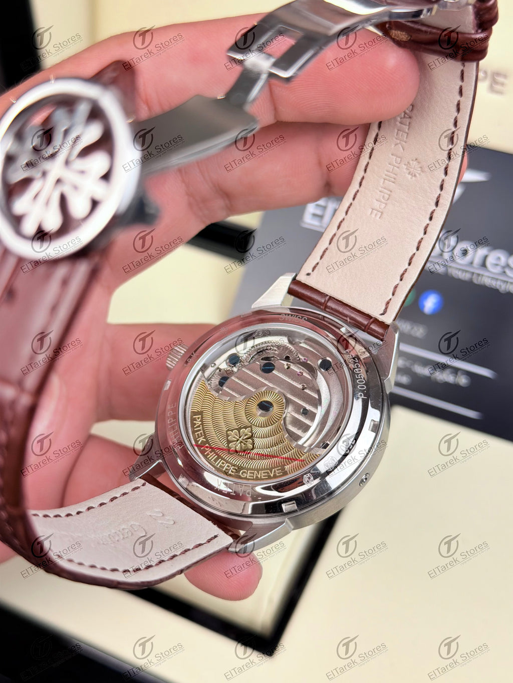 Patek Philippe Moonphase Tourbillon White Dial Brown Leather