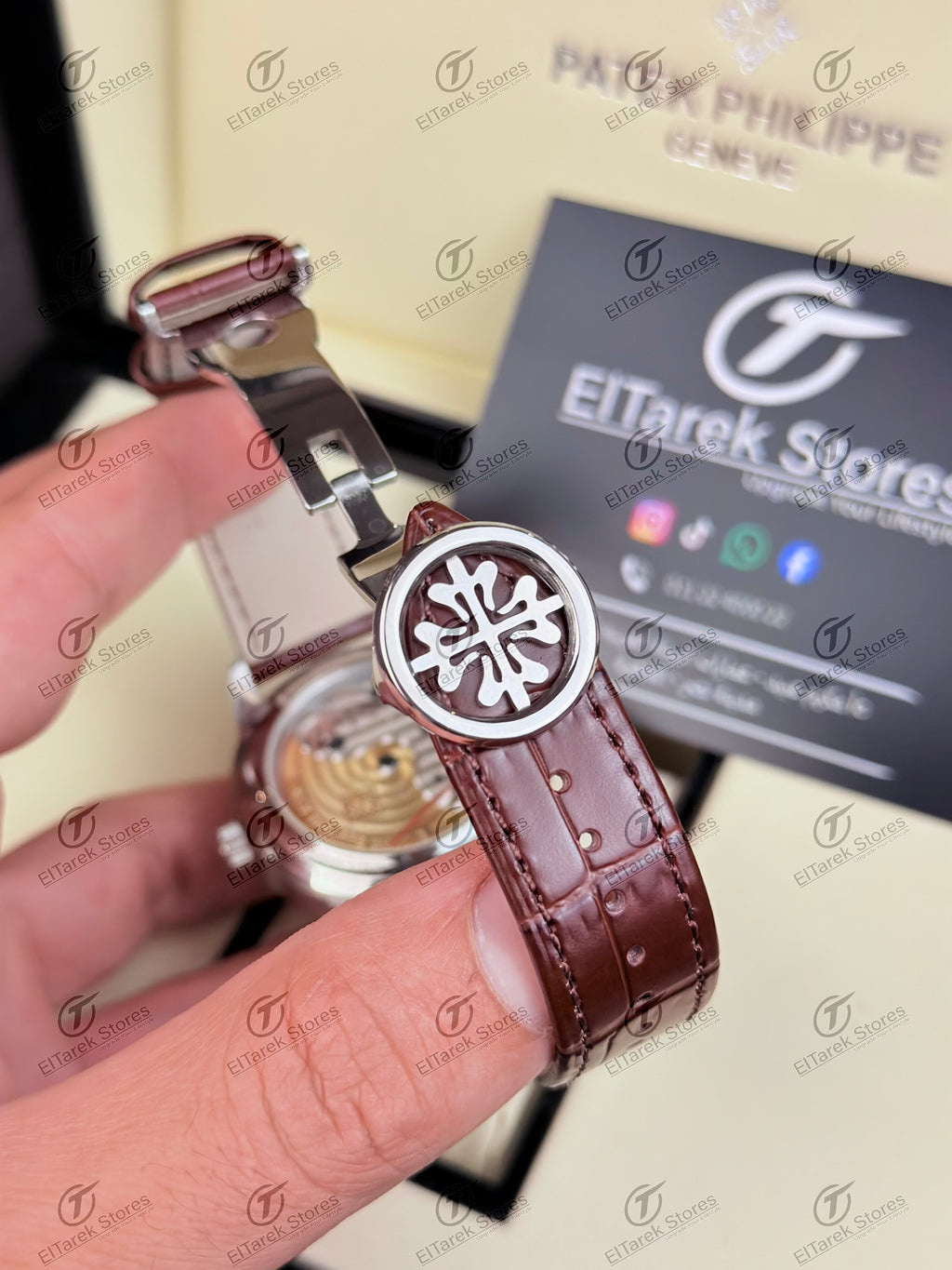 Patek Philippe Moonphase Tourbillon White Dial Brown Leather