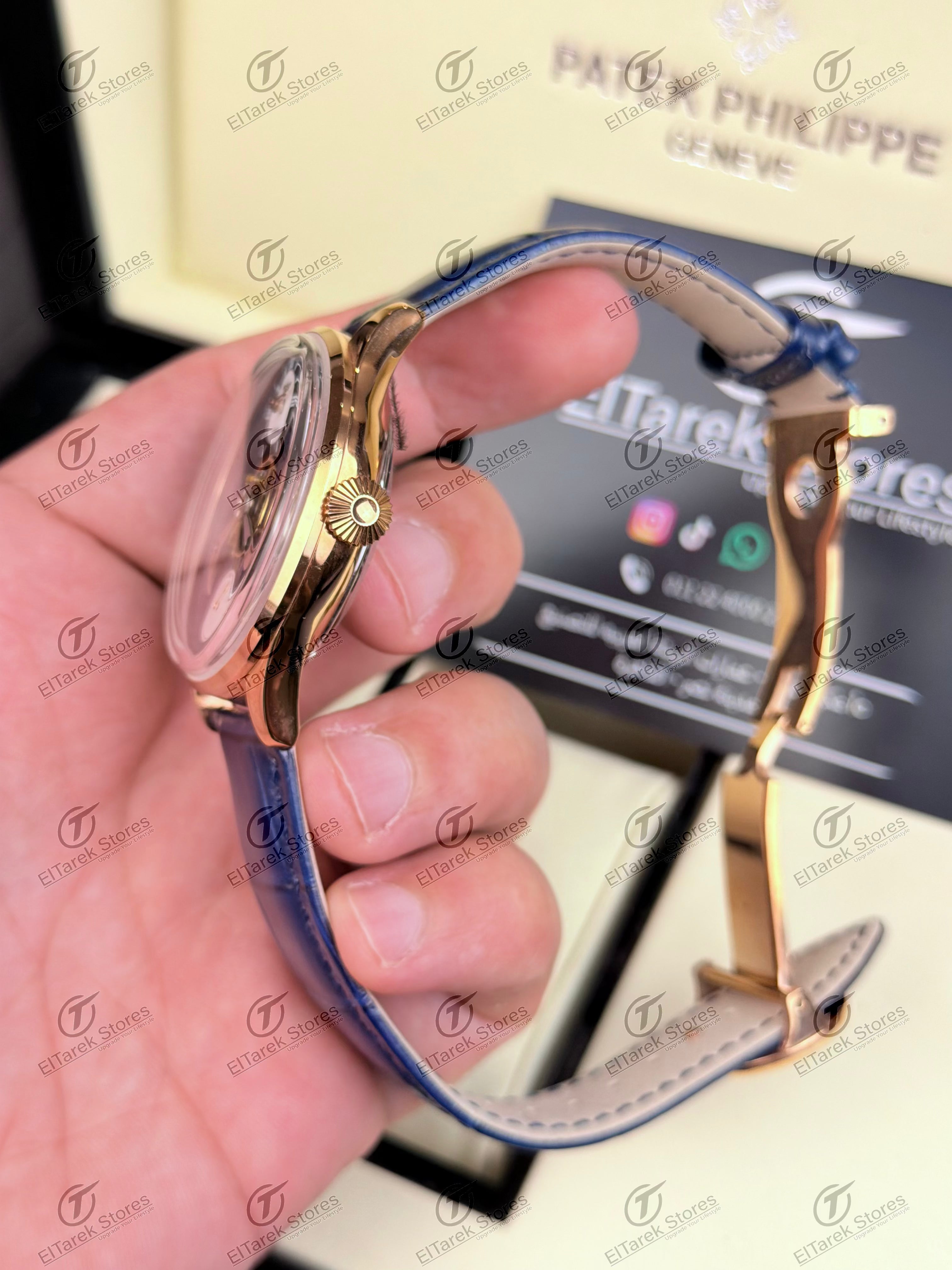 Patek Philippe Tourbillon Blue Dial Blue Leather Rose