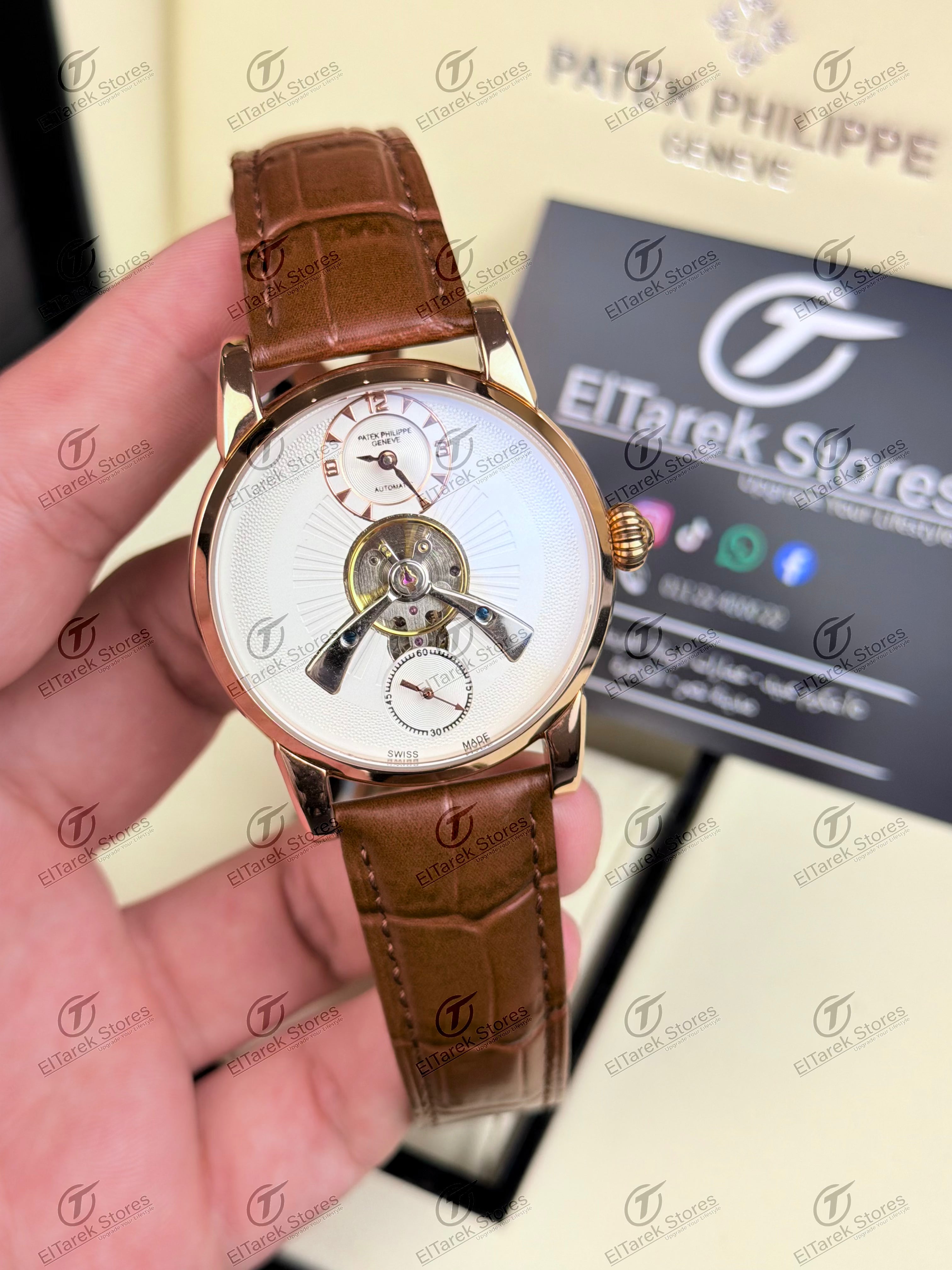 Patek Philippe Tourbillon White Dial Brown Leather