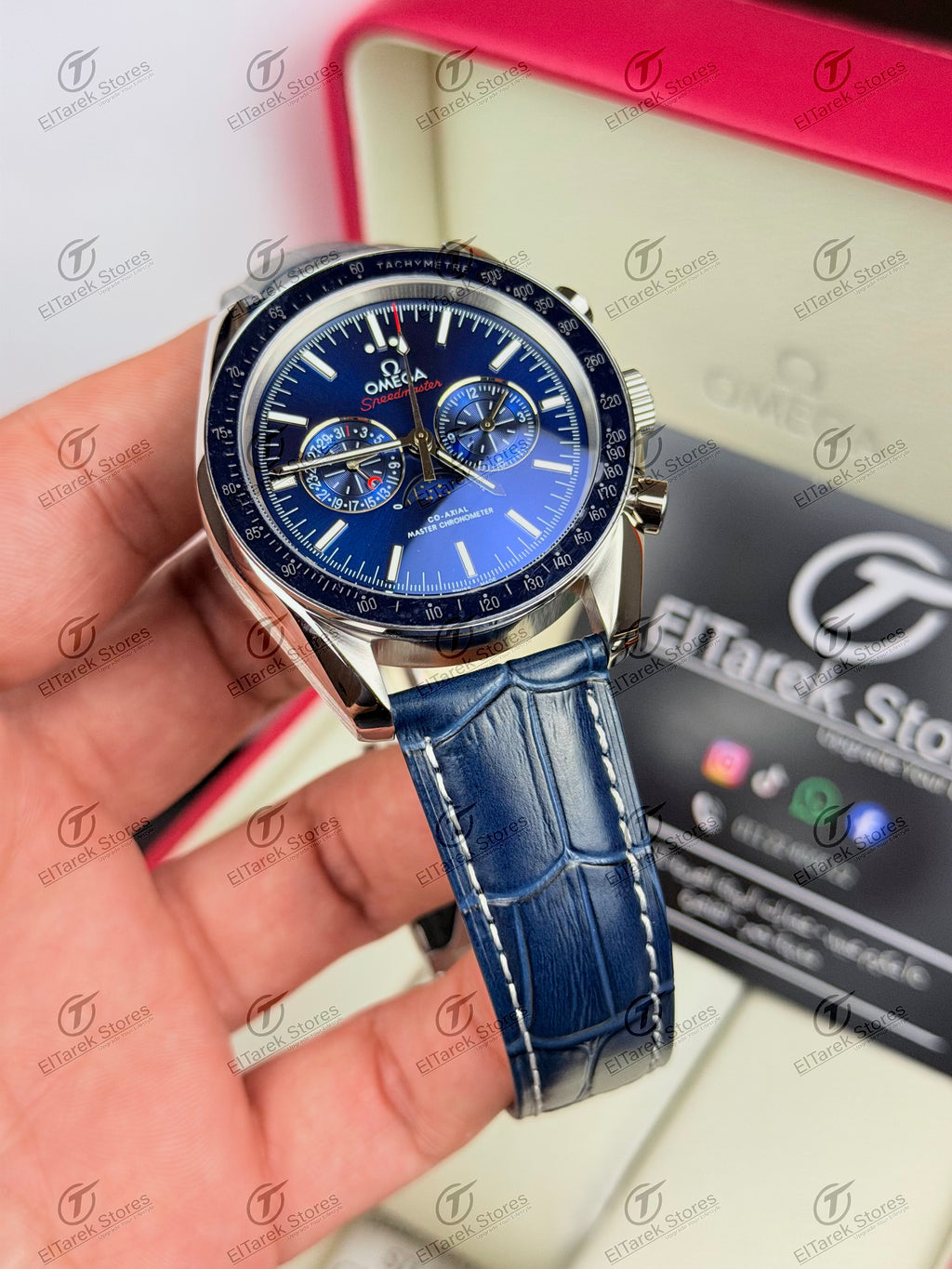Omega Speedmaster Moonphase Blue Dial Blue Leather