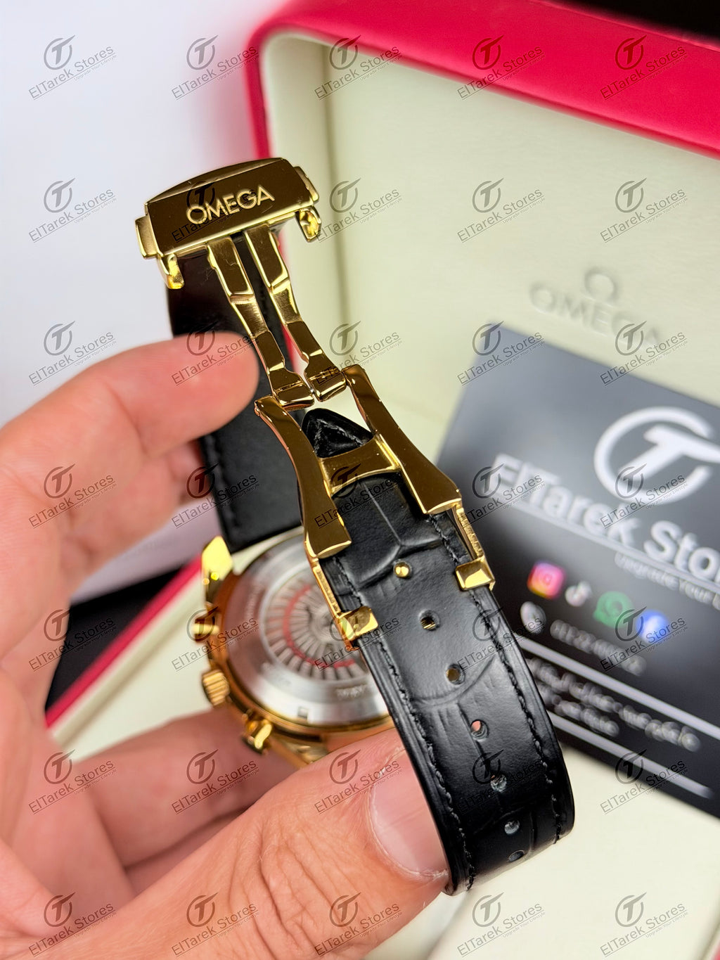 Omega Speedmaster Moonphase White Dial Black Leather Gold