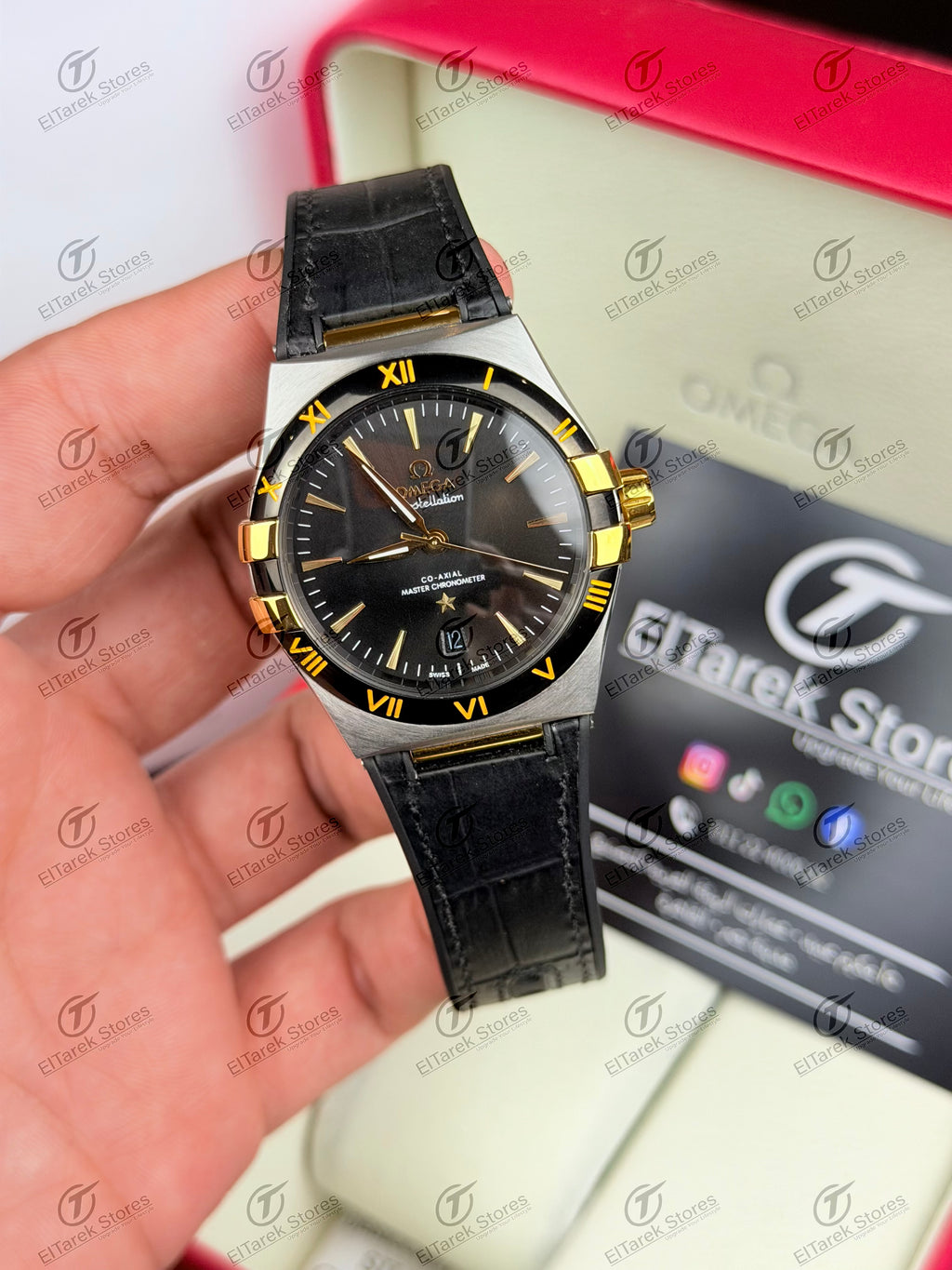Omega Constellation Black Dial Black Leather