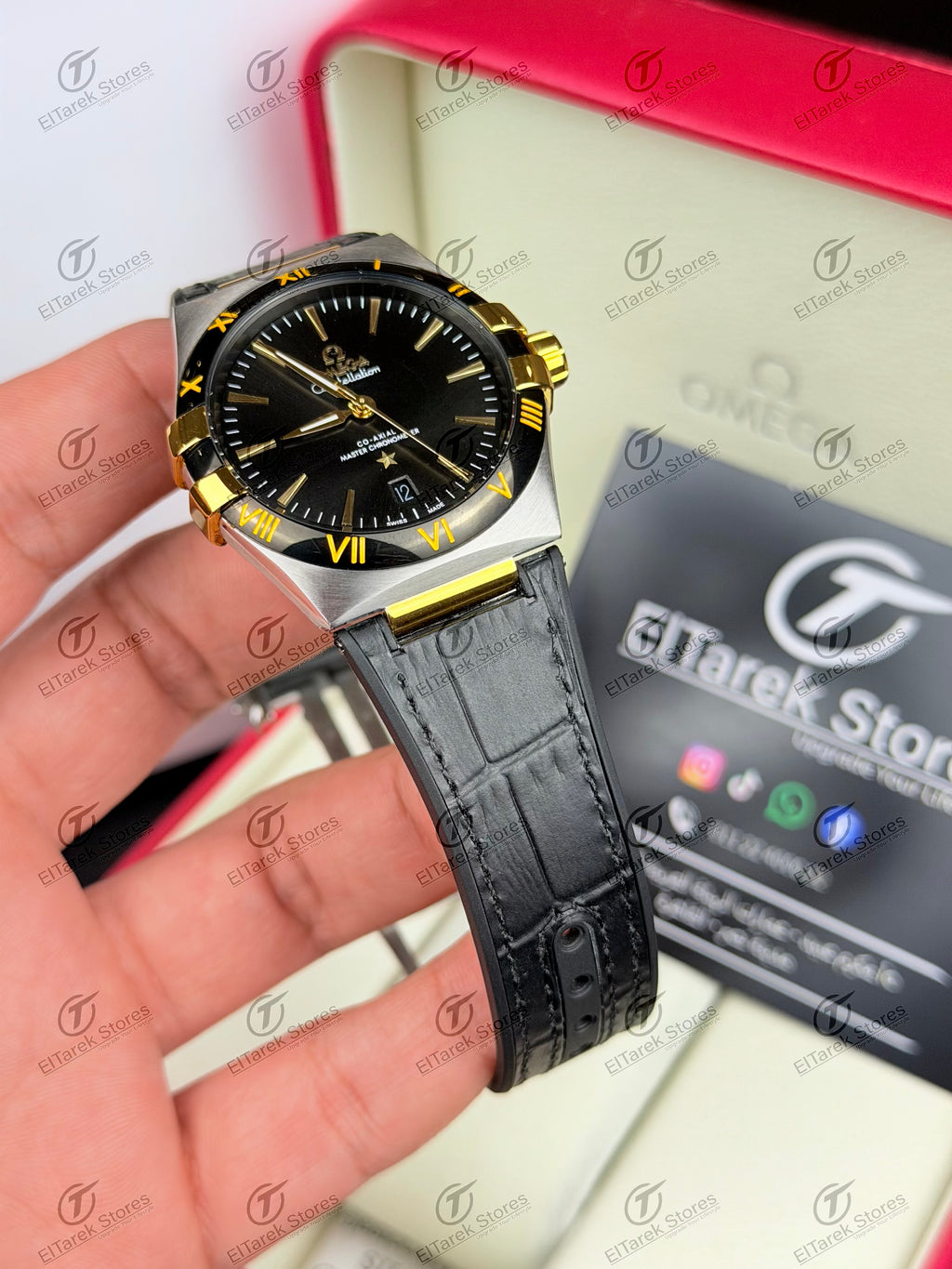 Omega Constellation Black Dial Black Leather
