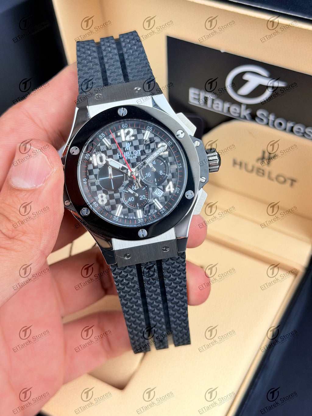 Hublot Big Bang Chronograph Black Chess Dial Black Rubber Ceramic
