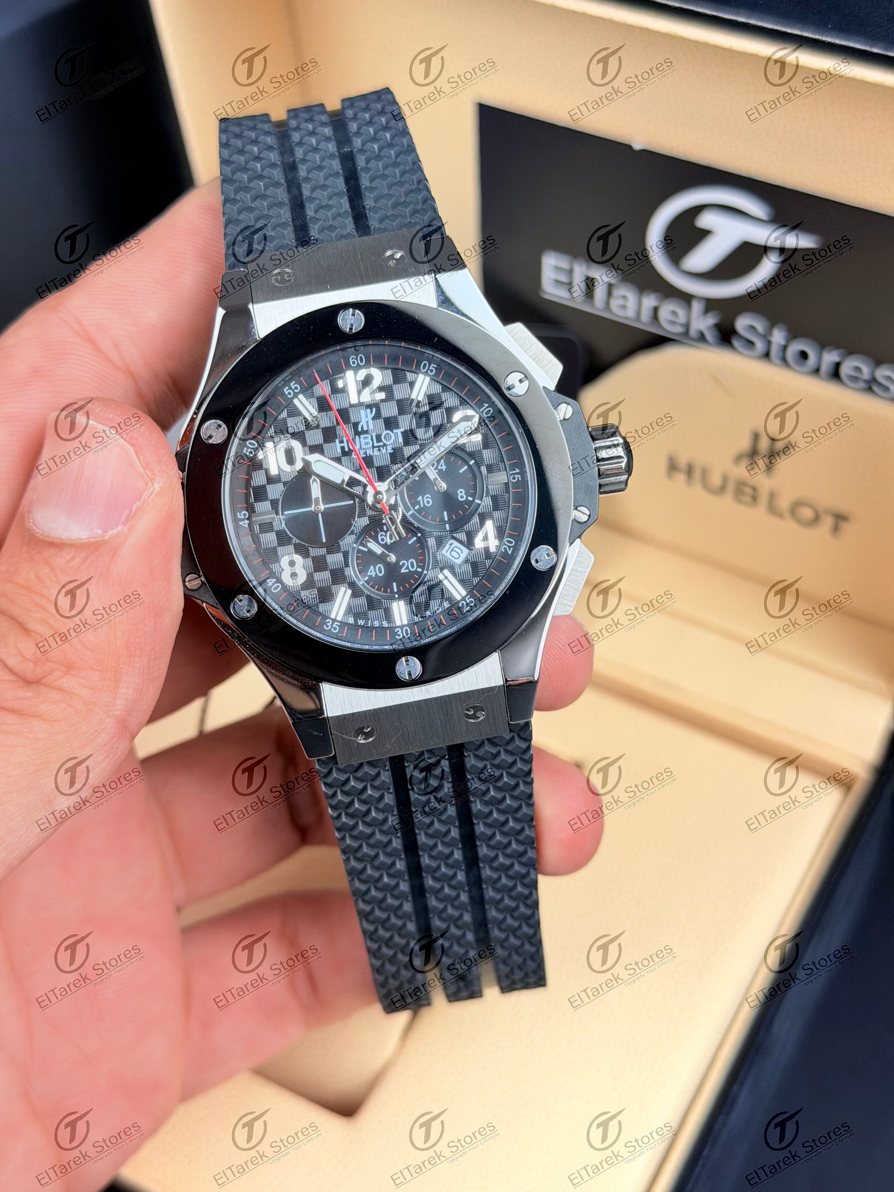 Hublot Big Bang Chronograph Black Chess Dial Black Rubber Ceramic