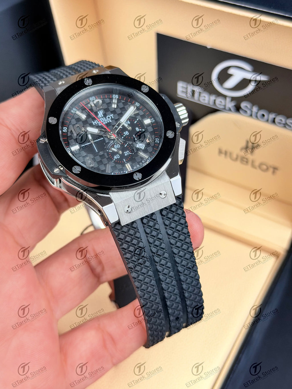 Hublot Big Bang Chronograph Black Chess Dial Black Rubber Ceramic