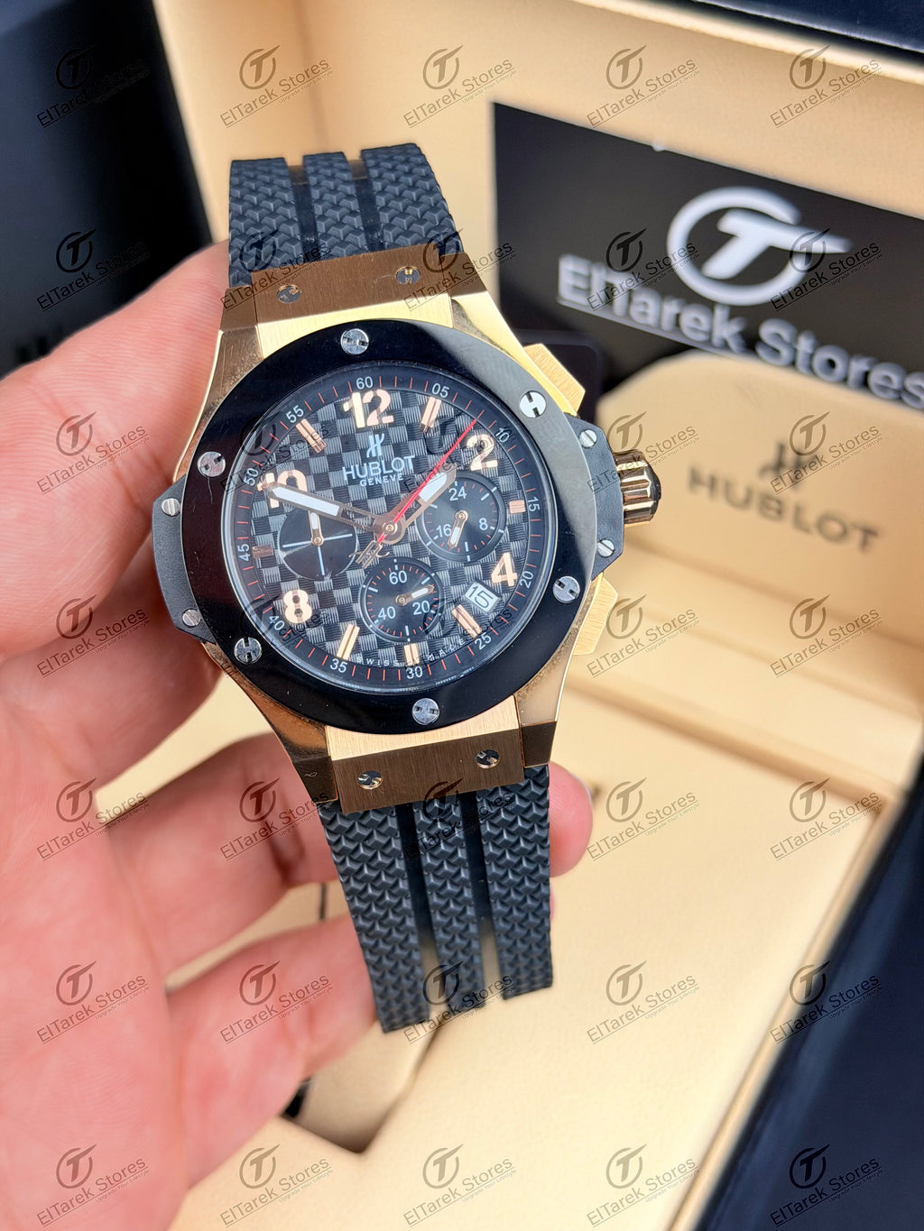 Hublot Big Bang Chronograph Black Chess Dial Black Rubber Ceramic Rose