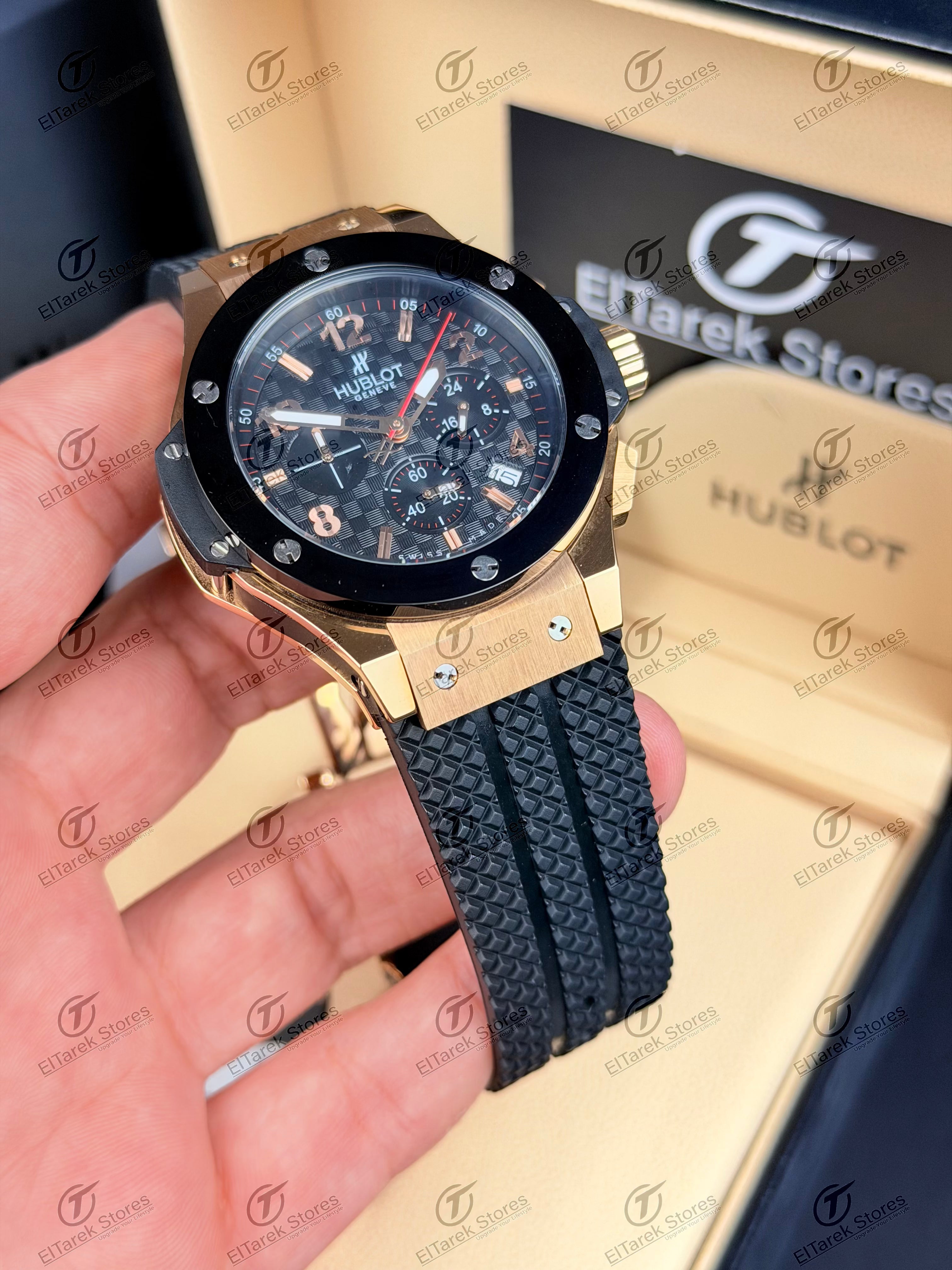 Hublot Big Bang Chronograph Black Chess Dial Black Rubber Ceramic Rose