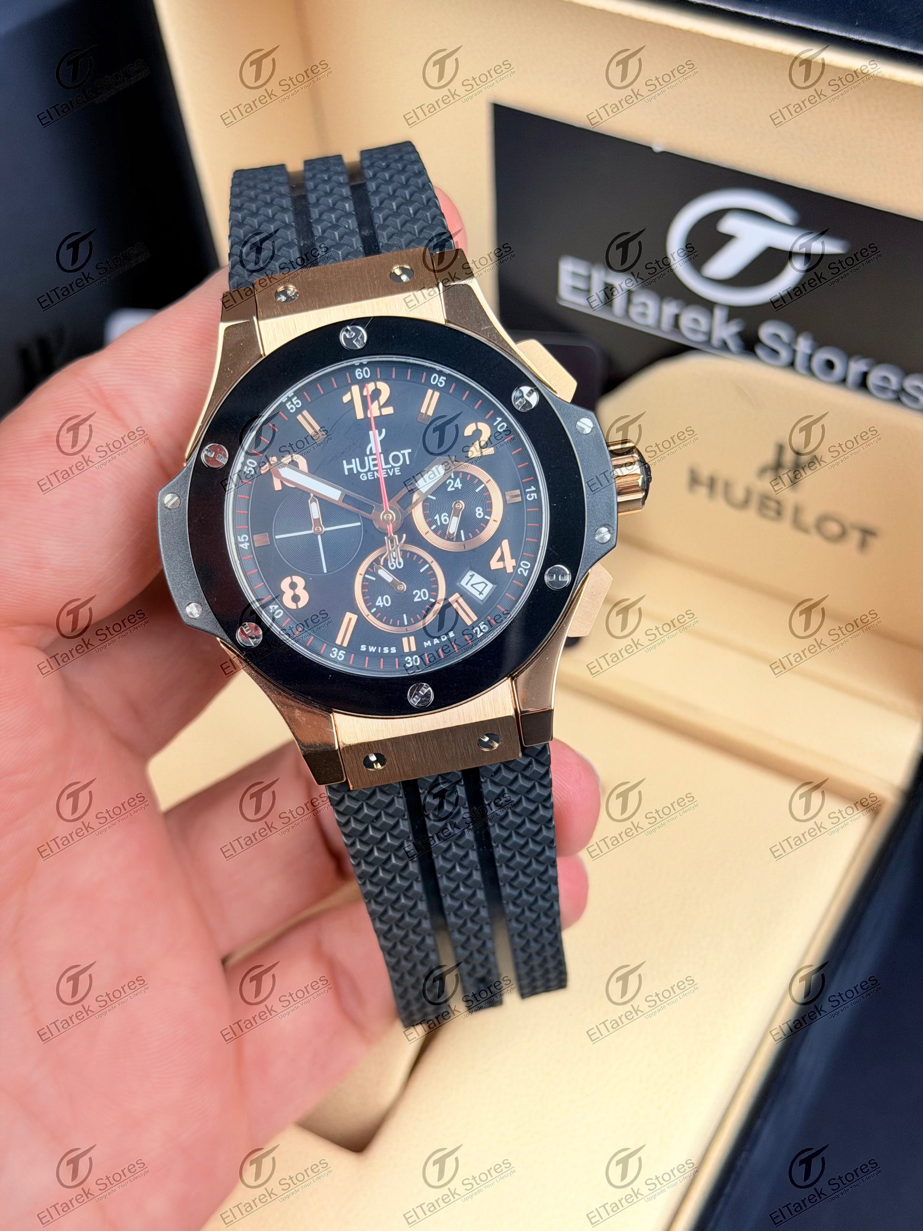 Hublot Big Bang Chronograph Black Dial Black Rubber Ceramic Rose