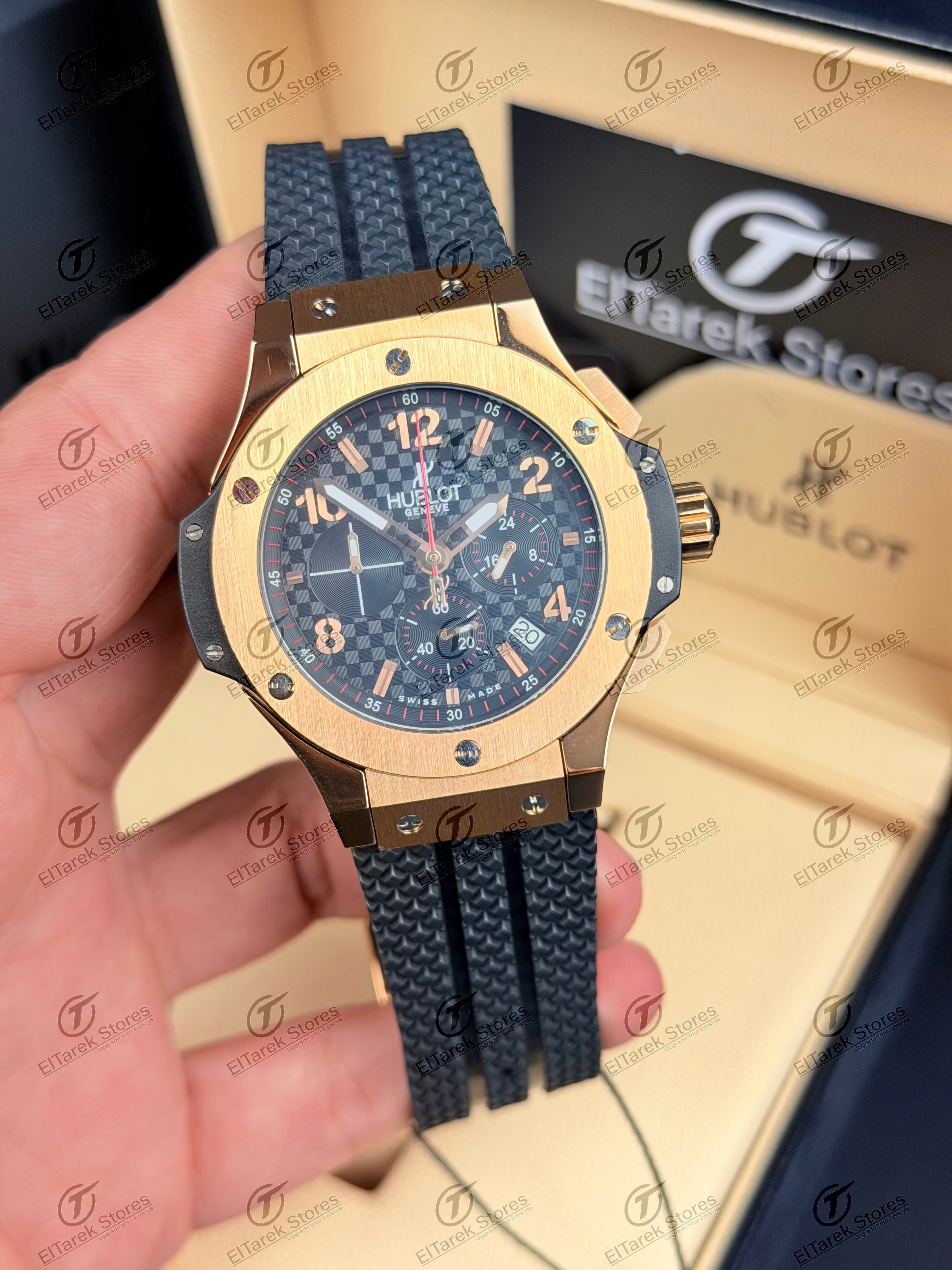 Hublot Big Bang Chronograph Black Chess Dial Black Rubber Metal Rose