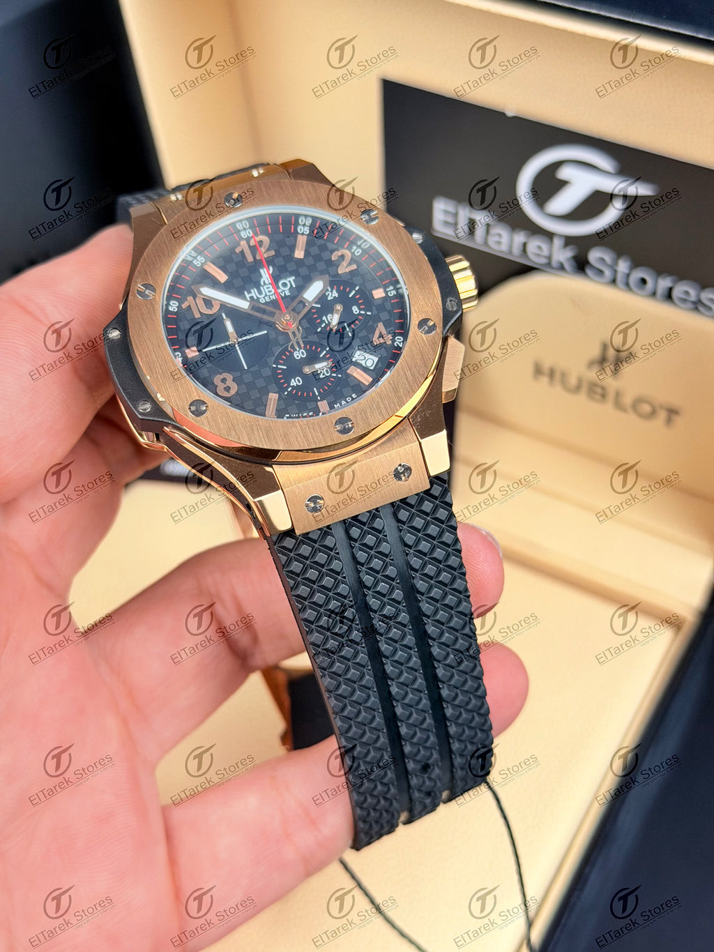 Hublot Big Bang Chronograph Black Chess Dial Black Rubber Metal Rose