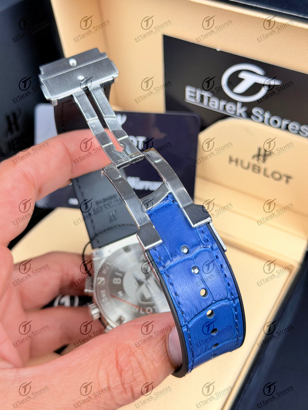 Hublot Classic Fusion Chronograph Blue Skeleton Dial Blue Rubber Leather