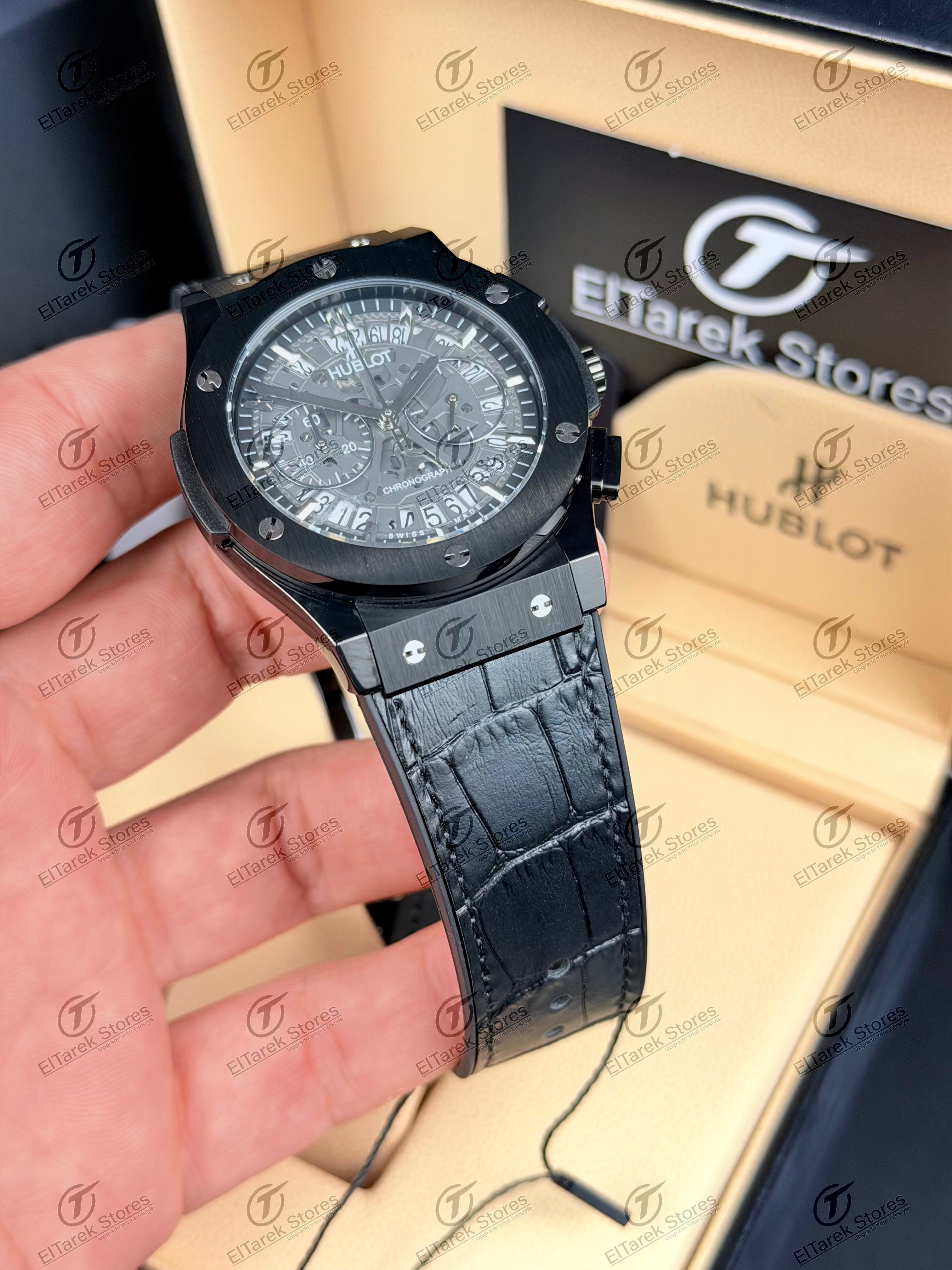 Hublot Classic Fusion Chronograph Black Skeleton Dial Black Rubber Leather