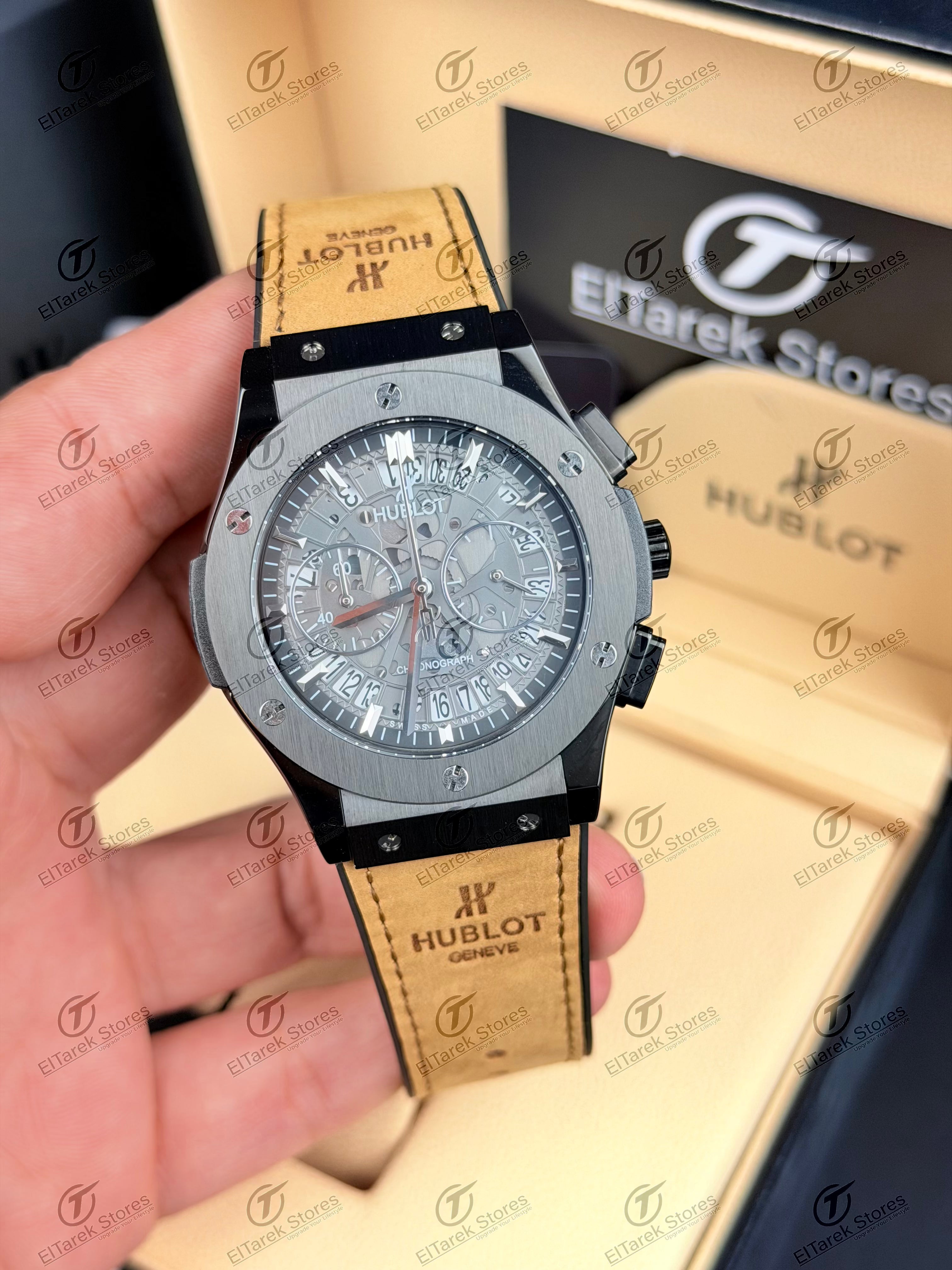 Hublot Classic Fusion Chronograph Black Skeleton Dial Brown Suede