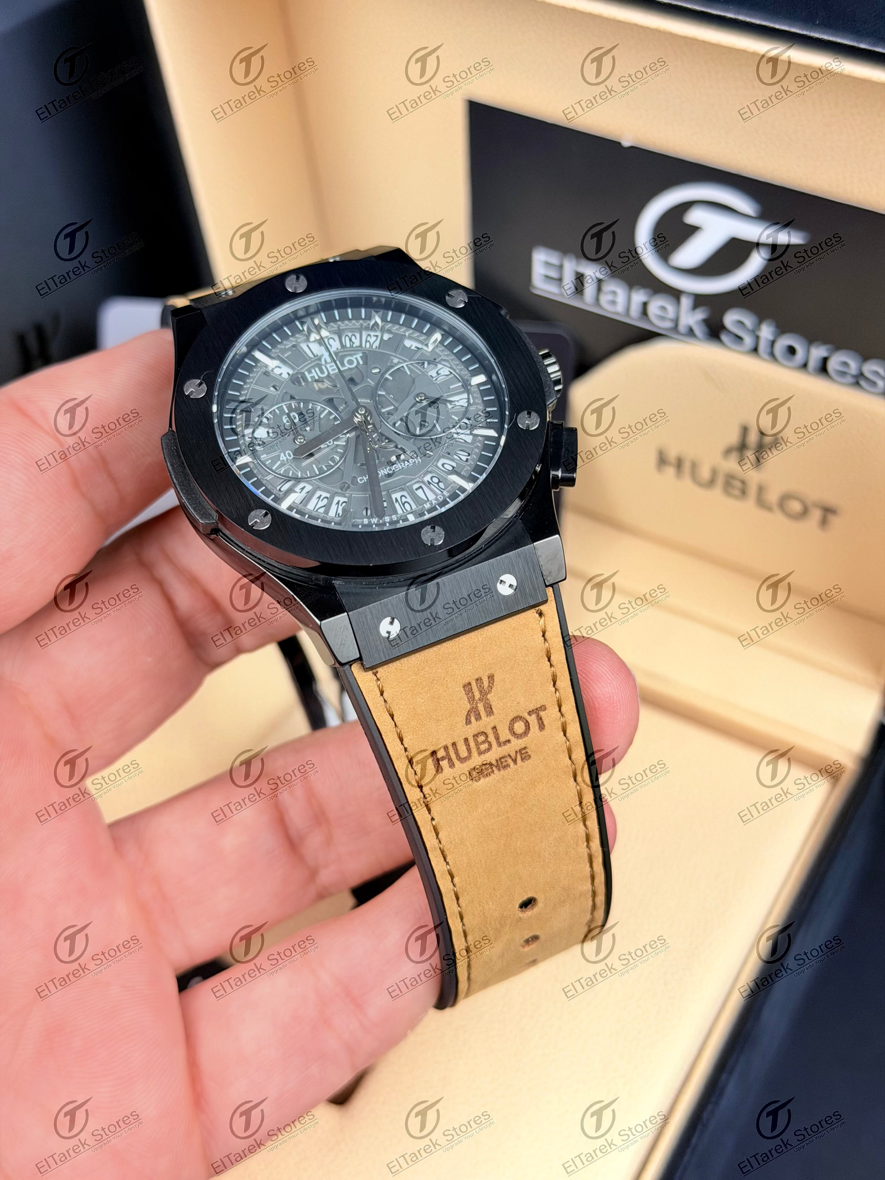 Hublot Classic Fusion Chronograph Black Skeleton Dial Brown Suede