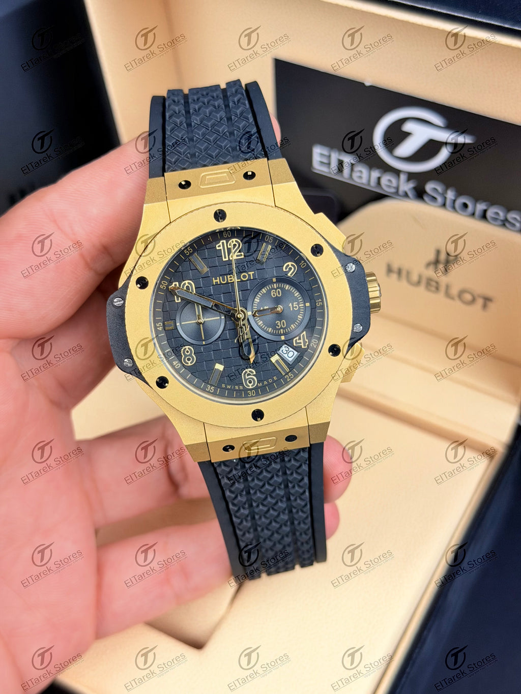 Hublot Big Bang 20th Anniversary Black Dial Black Rubber Gold