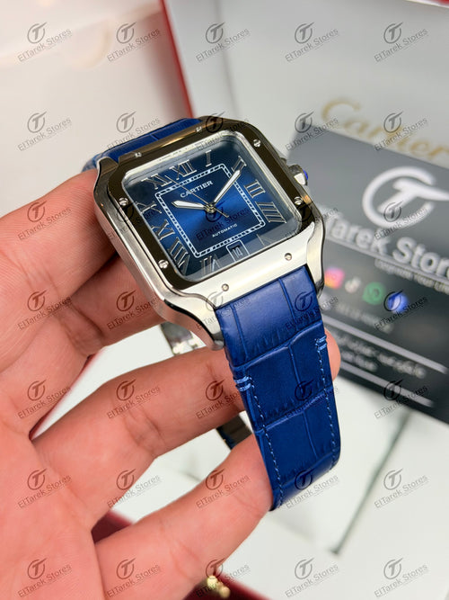 Cartier Santos Large Blue Dial Blue Leather