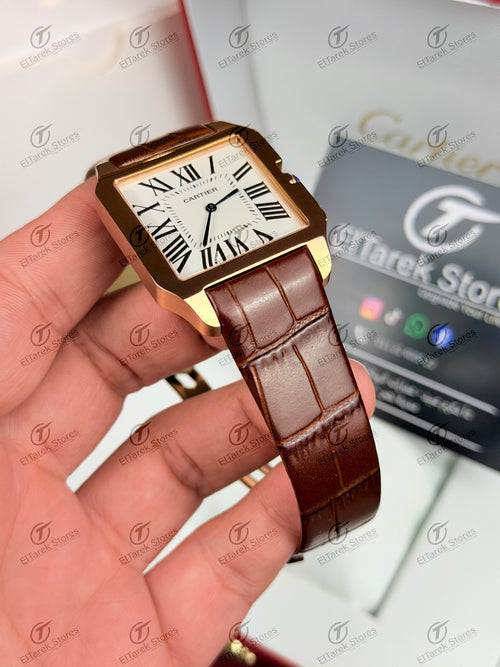 Cartier Santos Dumont Brown Leather Rose