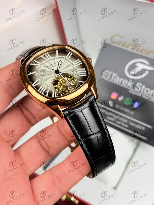 Cartier Drive Tourbillon Beige Dial Black Leather
